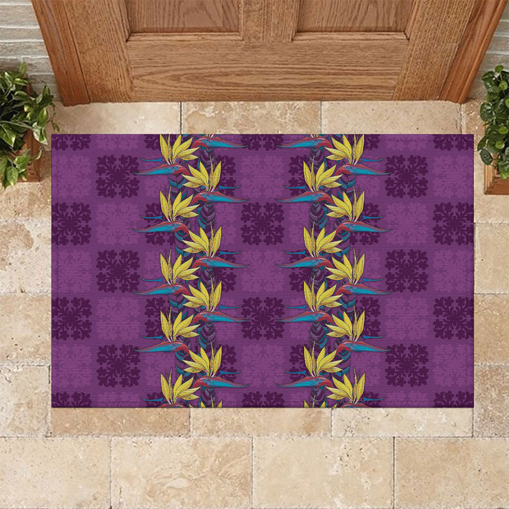 Hawaii Waikiki King Rubber Doormat Purple Quilt With Pua Manu LT05 Purple - Polynesian Pride