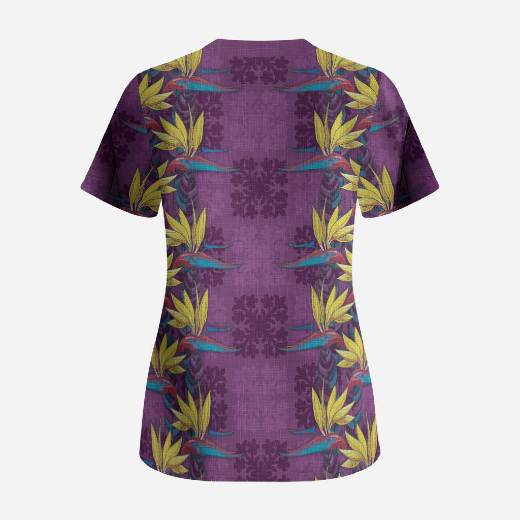 Hawaii Waikiki King Scrub Top Purple Quilt With Pua Manu LT05 - Polynesian Pride