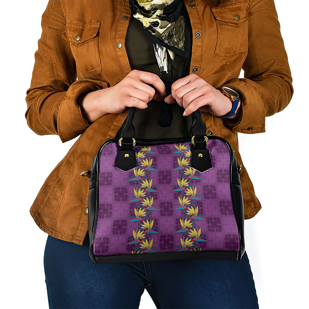 Hawaii Waikiki King Shoulder Handbag Purple Quilt With Pua Manu LT05 - Polynesian Pride