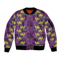 Hawaii Waikiki King Sleeve Zip Bomber Jacket Purple Quilt With Pua Manu LT05 Unisex Purple - Polynesian Pride
