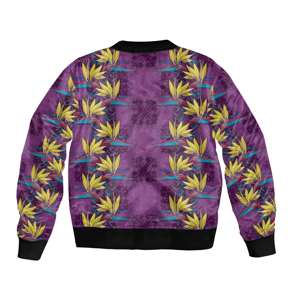 Hawaii Waikiki King Sleeve Zip Bomber Jacket Purple Quilt With Pua Manu LT05 - Polynesian Pride