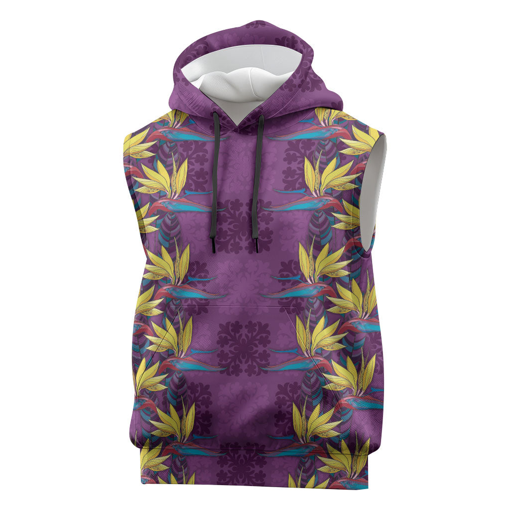 Hawaii Waikiki King Sleeveless Hoodie Purple Quilt With Pua Manu