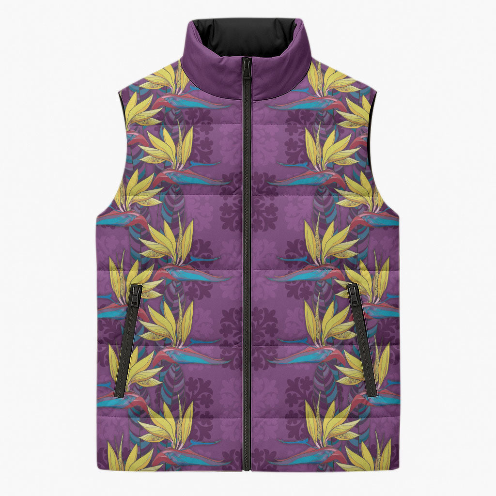 Hawaii Waikiki King Sleeveless Puffer Jacket Purple Quilt With Pua Manu LT05 Unisex Purple - Polynesian Pride