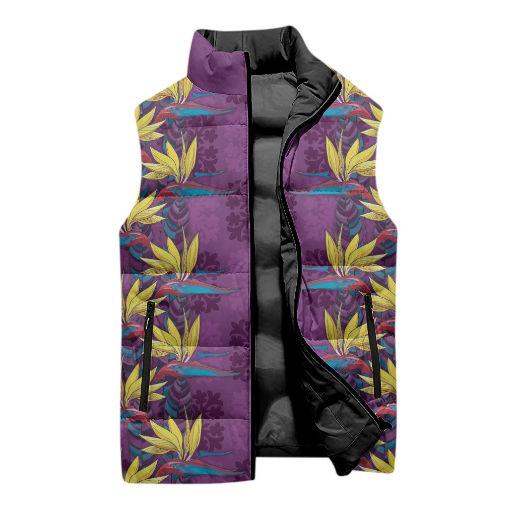 Hawaii Waikiki King Sleeveless Puffer Jacket Purple Quilt With Pua Manu LT05 - Polynesian Pride
