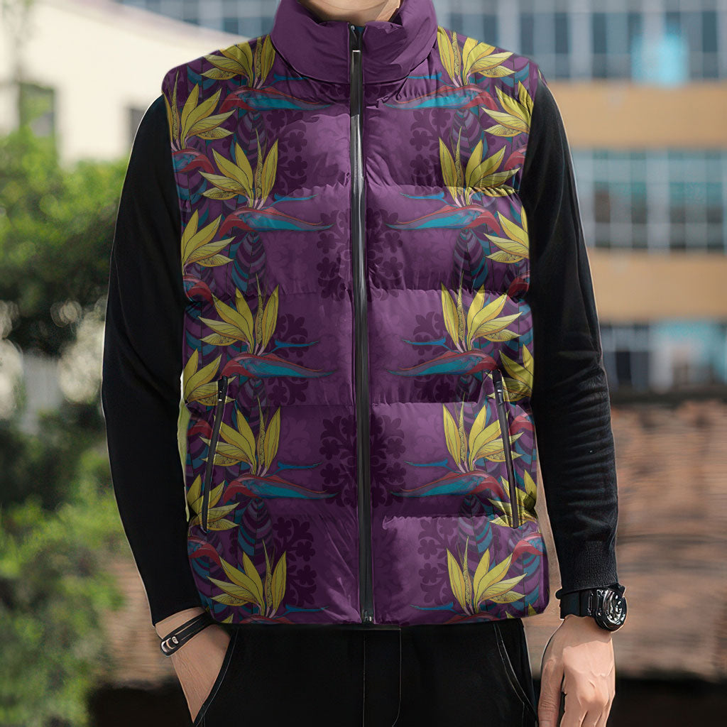 Hawaii Waikiki King Sleeveless Puffer Jacket Purple Quilt With Pua Manu LT05 - Polynesian Pride