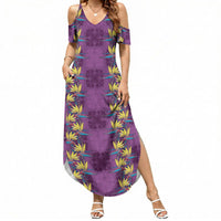 Hawaii Waikiki King Summer Maxi Dress Purple Quilt With Pua Manu LT05 Women Purple - Polynesian Pride