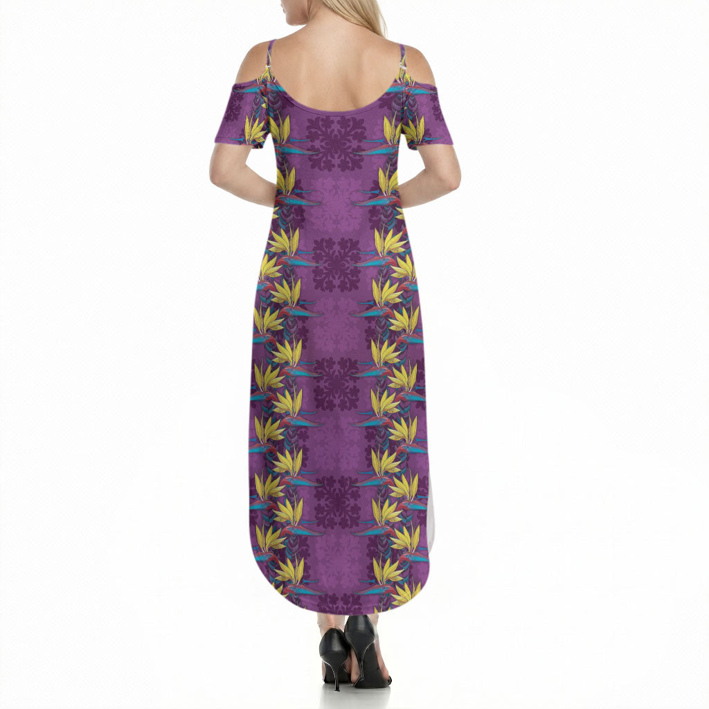Hawaii Waikiki King Summer Maxi Dress Purple Quilt With Pua Manu LT05 - Polynesian Pride