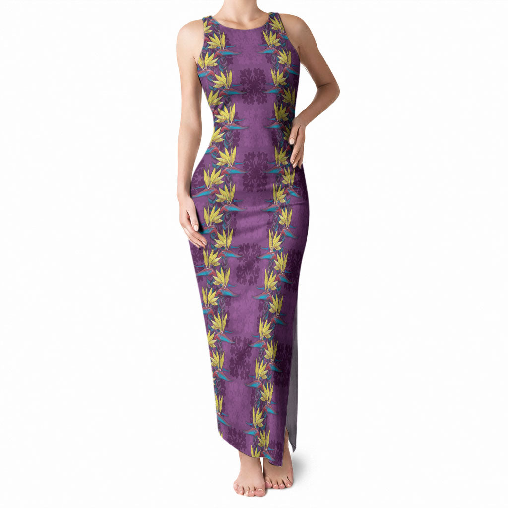 Hawaii Waikiki King Tank Maxi Dress Purple Quilt With Pua Manu LT05 Women Purple - Polynesian Pride