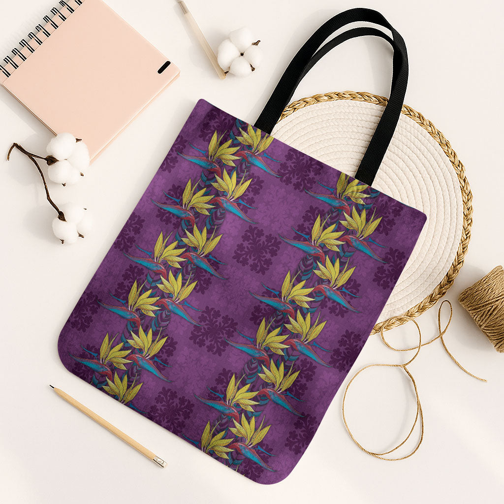 Hawaii Waikiki King Tote Bag Purple Quilt With Pua Manu LT05 Black Strap One Size Purple - Polynesian Pride