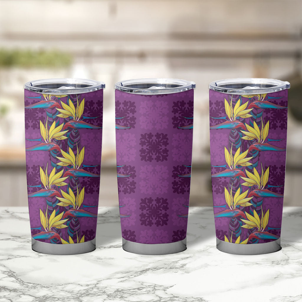 Hawaii Waikiki King Tumbler Cup Purple Quilt With Pua Manu LT05 - Polynesian Pride