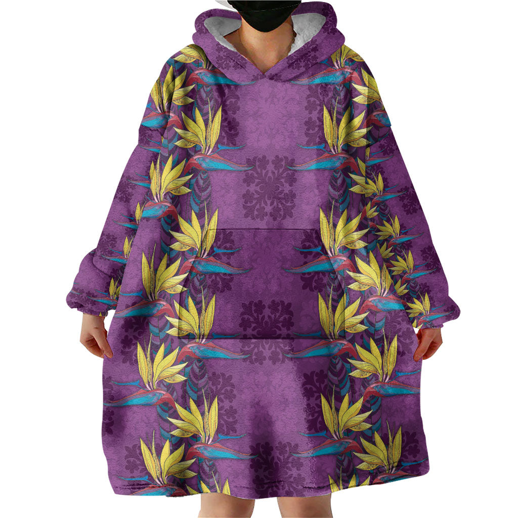 Hawaii Waikiki King Wearable Blanket Hoodie Purple Quilt With Pua Manu LT05 - Polynesian Pride