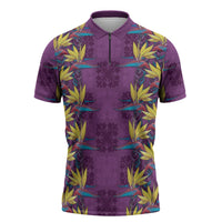 Hawaii Waikiki King Zipper Polo Shirt Purple Quilt With Pua Manu LT05 Purple - Polynesian Pride