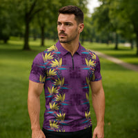 Hawaii Waikiki King Zipper Polo Shirt Purple Quilt With Pua Manu LT05 - Polynesian Pride