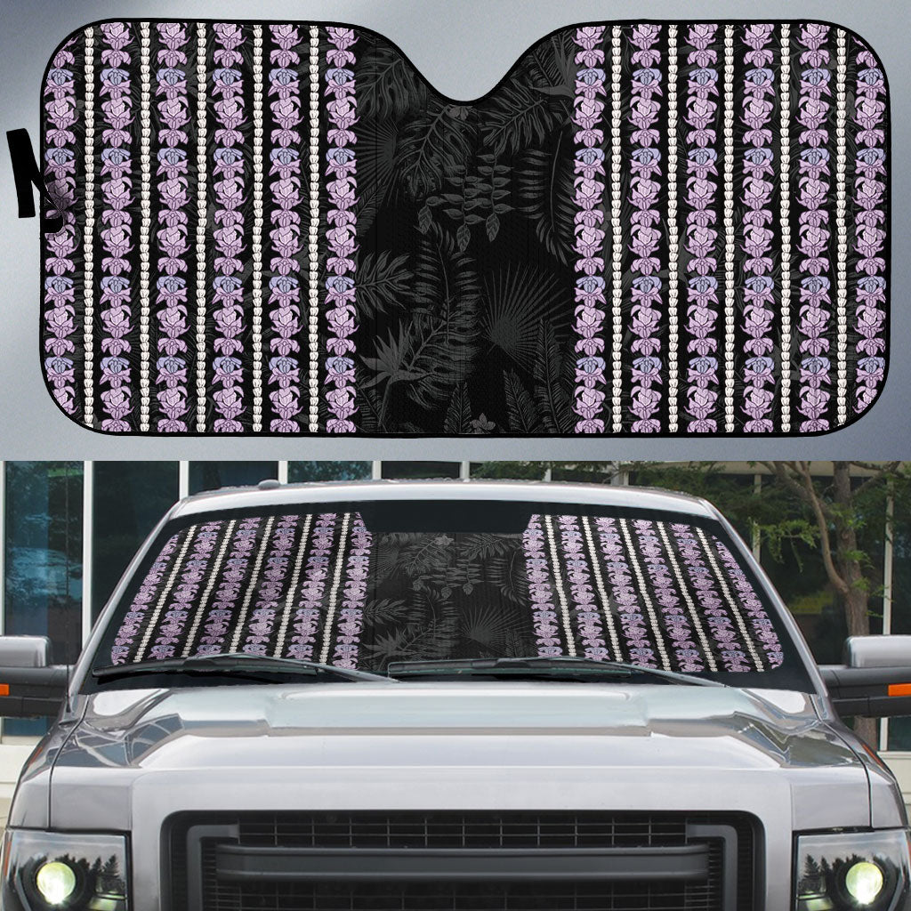 Hawaii Queen Liliuokalani Auto Sun Shade Hawaiian Lei Pua Kalaunu LT05 Black - Polynesian Pride
