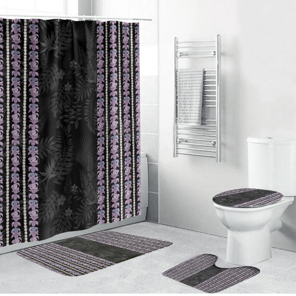 Hawaii Queen Liliuokalani Bathroom Set Hawaiian Lei Pua Kalaunu LT05 Bathroom Set (4 pcs) Black - Polynesian Pride