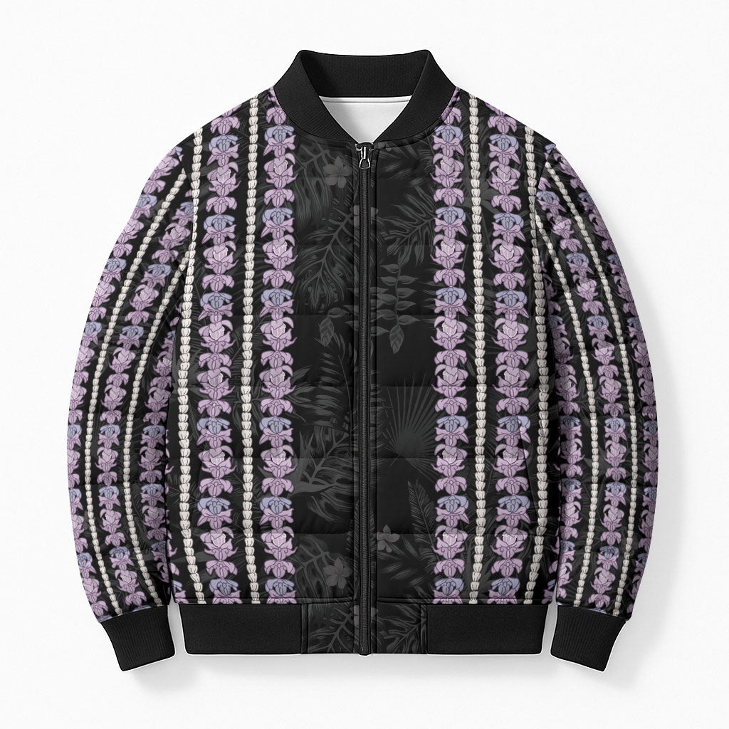 Hawaii Queen Liliuokalani Bomber Puffer Jacket Hawaiian Lei Pua Kalaunu LT05 Unisex Black - Polynesian Pride