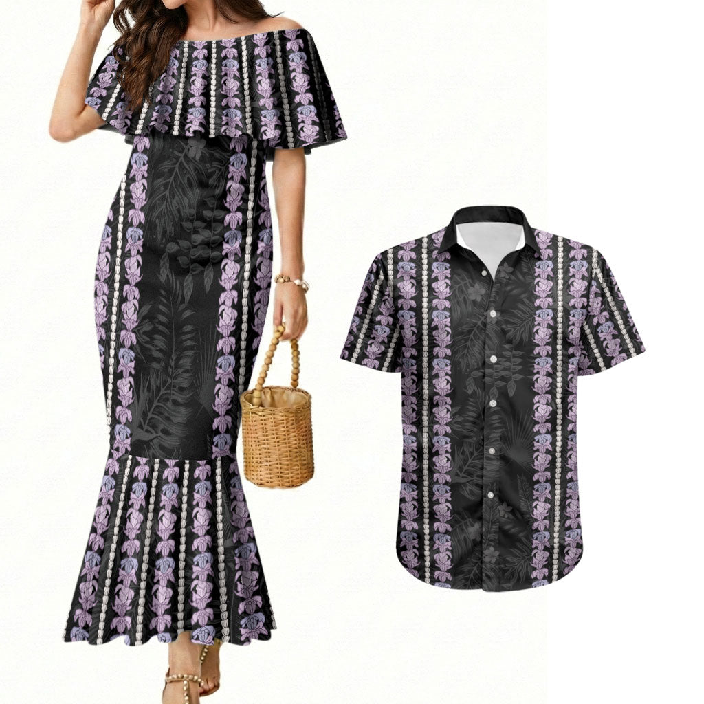 Hawaii Queen Liliuokalani Couples Matching Mermaid Dress and Hawaiian Shirt Hawaiian Lei Pua Kalaunu LT05 Black - Polynesian Pride