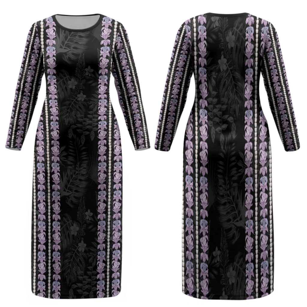 Hawaii Queen Liliuokalani Family Matching Long Sleeve Bodycon Dress and Hawaiian Shirt Hawaiian Lei Pua Kalaunu LT05 Mom's Dress Black - Polynesian Pride
