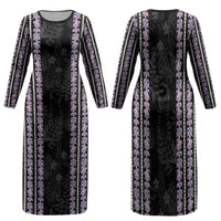 Hawaii Queen Liliuokalani Family Matching Long Sleeve Bodycon Dress and Hawaiian Shirt Hawaiian Lei Pua Kalaunu LT05 Mom's Dress Black - Polynesian Pride