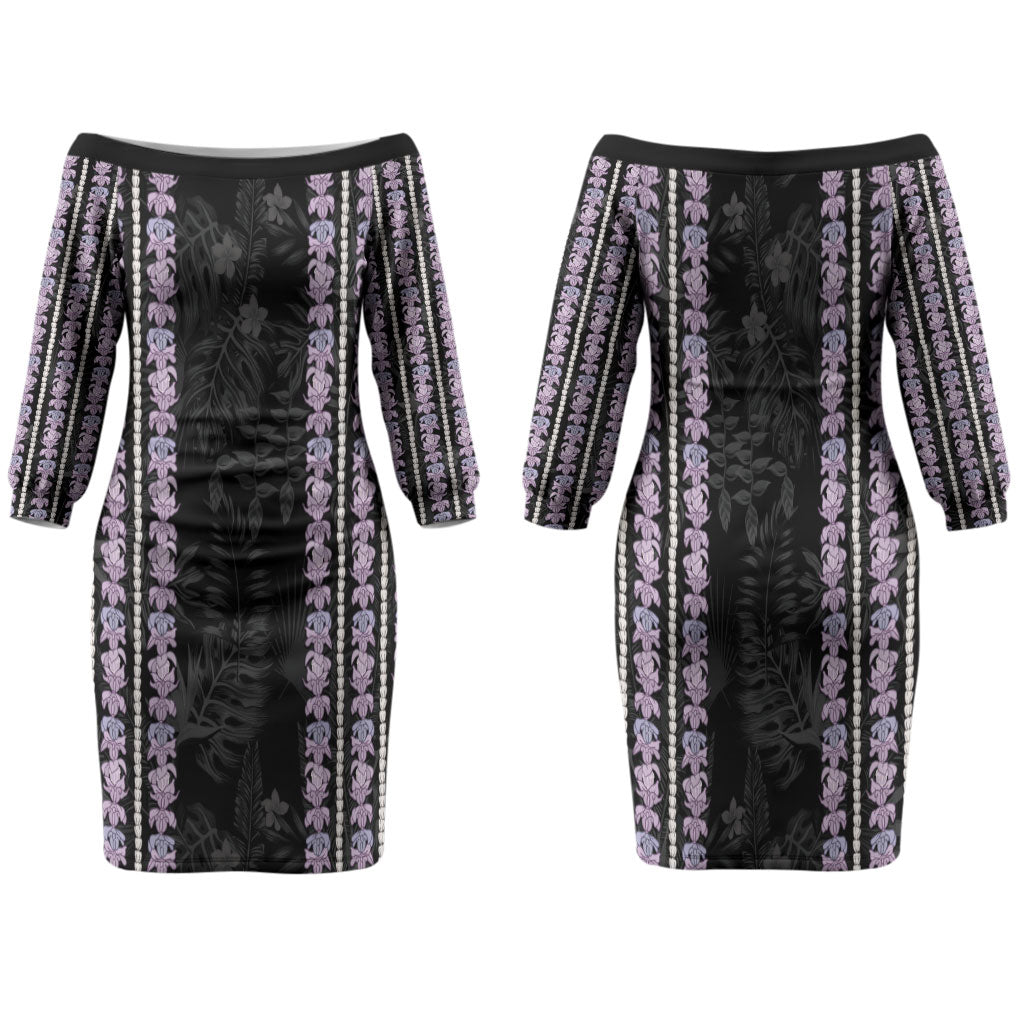 Hawaii Queen Liliuokalani Family Matching Off The Shoulder Long Sleeve Dress and Hawaiian Shirt Hawaiian Lei Pua Kalaunu LT05 Mom's Dress Black - Polynesian Pride