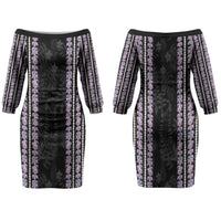 Hawaii Queen Liliuokalani Family Matching Off The Shoulder Long Sleeve Dress and Hawaiian Shirt Hawaiian Lei Pua Kalaunu LT05 Mom's Dress Black - Polynesian Pride
