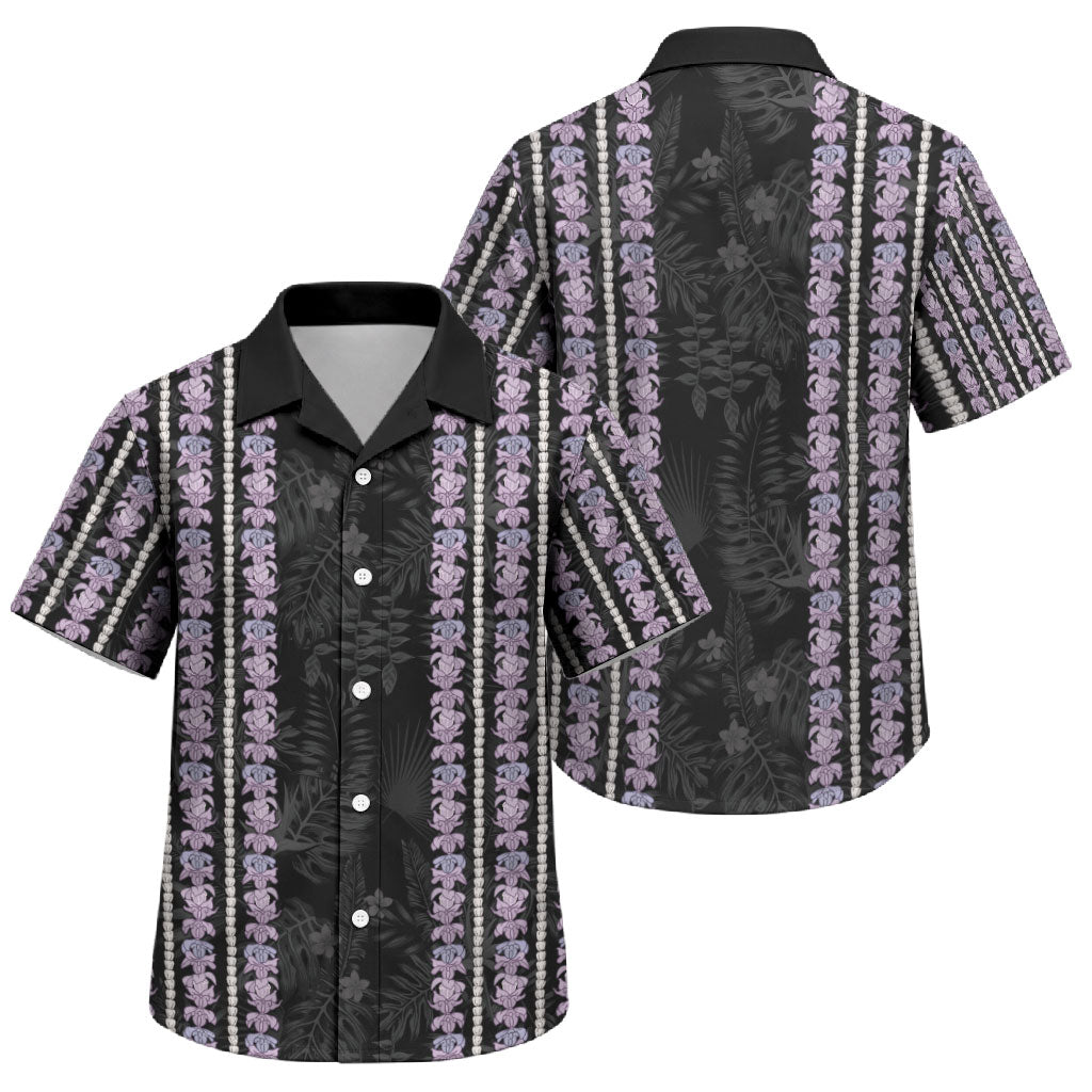 Hawaii Queen Liliuokalani Family Matching Off The Shoulder Long Sleeve Dress and Hawaiian Shirt Hawaiian Lei Pua Kalaunu LT05 Son's Shirt Black - Polynesian Pride