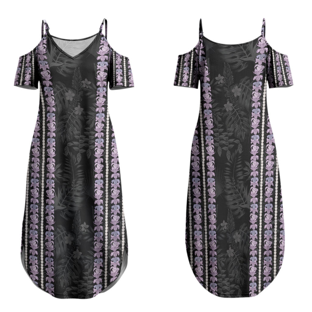 Hawaii Queen Liliuokalani Family Matching Summer Maxi Dress and Hawaiian Shirt Hawaiian Lei Pua Kalaunu LT05 Mom's Dress Black - Polynesian Pride