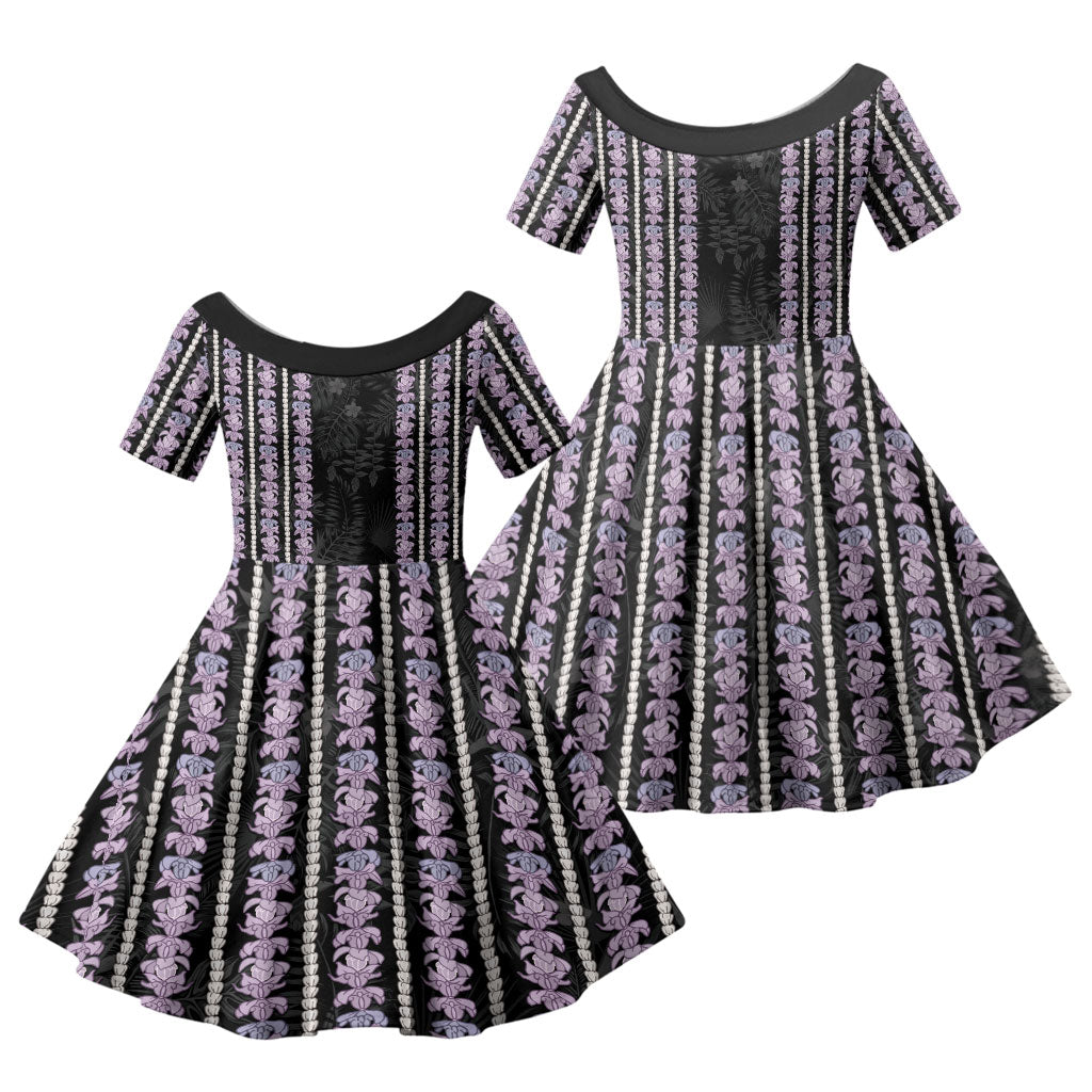 Hawaii Queen Liliuokalani Family Matching Summer Maxi Dress and Hawaiian Shirt Hawaiian Lei Pua Kalaunu LT05 Daughter's Dress Black - Polynesian Pride