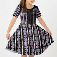 Hawaii Queen Liliuokalani Kid Short Sleeve Dress Hawaiian Lei Pua Kalaunu LT05 KID Black - Polynesian Pride