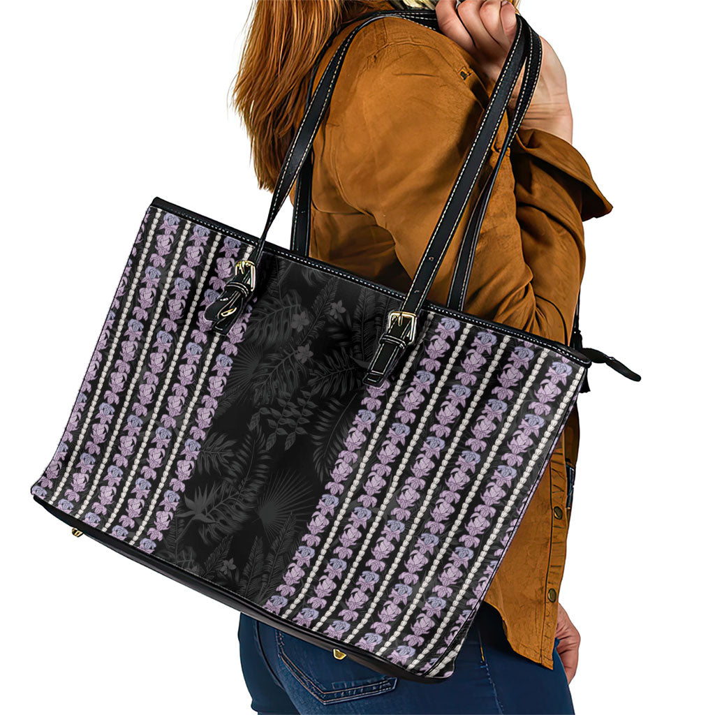 Hawaii Queen Liliuokalani Leather Tote Bag Hawaiian Lei Pua Kalaunu LT05 - Polynesian Pride