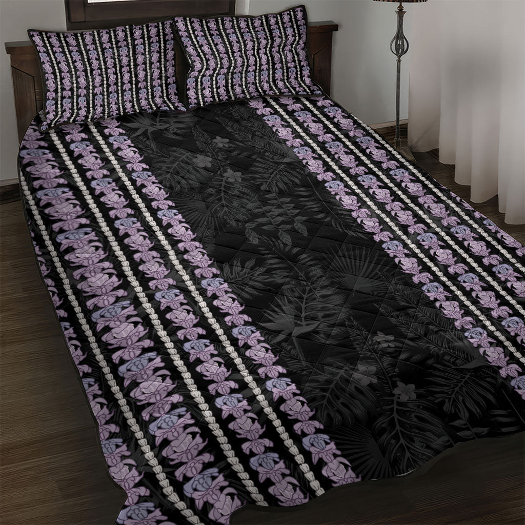 Hawaii Queen Liliuokalani Quilt Bed Set Hawaiian Lei Pua Kalaunu LT05 Black - Polynesian Pride