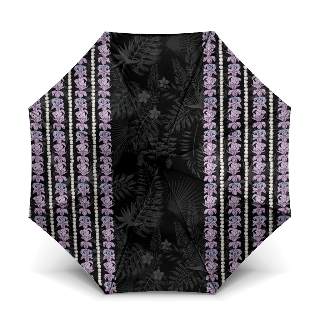 Hawaii Queen Liliuokalani Umbrella Hawaiian Lei Pua Kalaunu LT05 One Size Folded 11.42 inch Opened Diameter 37.4 inch Black - Polynesian Pride
