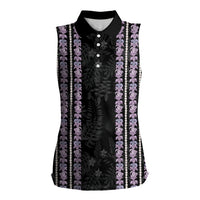 Hawaii Queen Liliuokalani Women Sleeveless Polo Shirt Hawaiian Lei Pua Kalaunu LT05 Female Black - Polynesian Pride