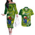 Personalized Cook Islands Couples Matching Off The Shoulder Long Sleeve Dress and Hawaiian Shirt Coat Of Arms Plumeria Polynesian Turtle LT05 Green - Polynesian Pride