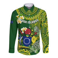 Personalized Cook Islands Long Sleeve Button Shirt Coat Of Arms Plumeria Polynesian Turtle LT05 Unisex Green - Polynesian Pride