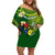 Personalized Cook Islands Off Shoulder Short Dress Coat Of Arms Plumeria Polynesian Turtle LT05 Women Green - Polynesian Pride