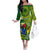 Personalized Cook Islands Off The Shoulder Long Sleeve Dress Coat Of Arms Plumeria Polynesian Turtle LT05 Women Green - Polynesian Pride