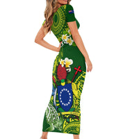 Personalized Cook Islands Short Sleeve Bodycon Dress Coat Of Arms Plumeria Polynesian Turtle LT05 - Polynesian Pride