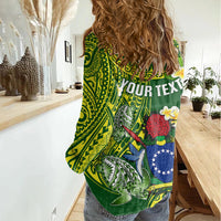 Personalized Cook Islands Women Casual Shirt Coat Of Arms Plumeria Polynesian Turtle LT05 - Polynesian Pride