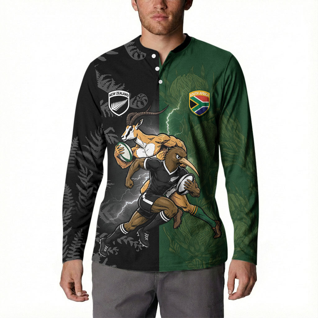 Custom South Africa And New Zealand Button Sweatshirt Springboks And Kiwis Rugby Rivalry