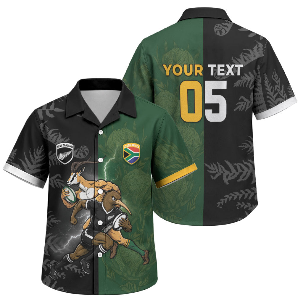 Custom South Africa And New Zealand Family Matching Short Sleeve Bodycon Dress and Hawaiian Shirt Springboks And Kiwis Rugby Rivalry