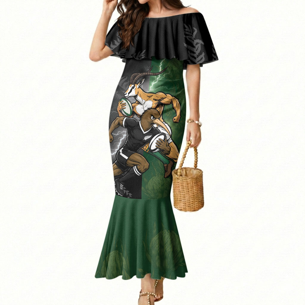 Custom South Africa And New Zealand Mermaid Dress Springboks And Kiwis Rugby Rivalry