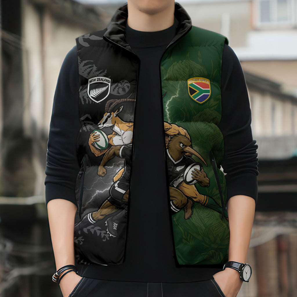 Custom South Africa And New Zealand Sleeveless Puffer Jacket Springboks And Kiwis Rugby Rivalry