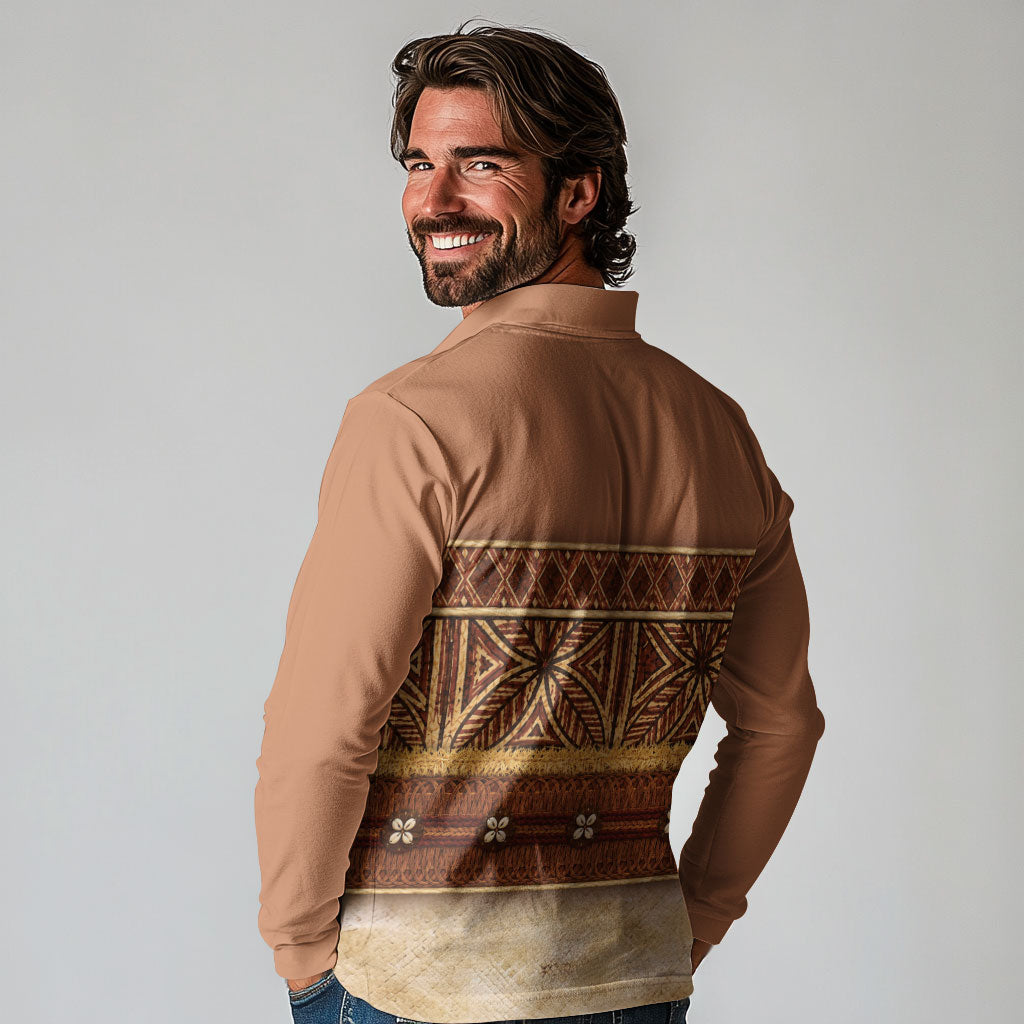 Polynesian Princess Inspired Cosplay Costume Long Sleeve Polo Shirt Traditional Tapa Pattern