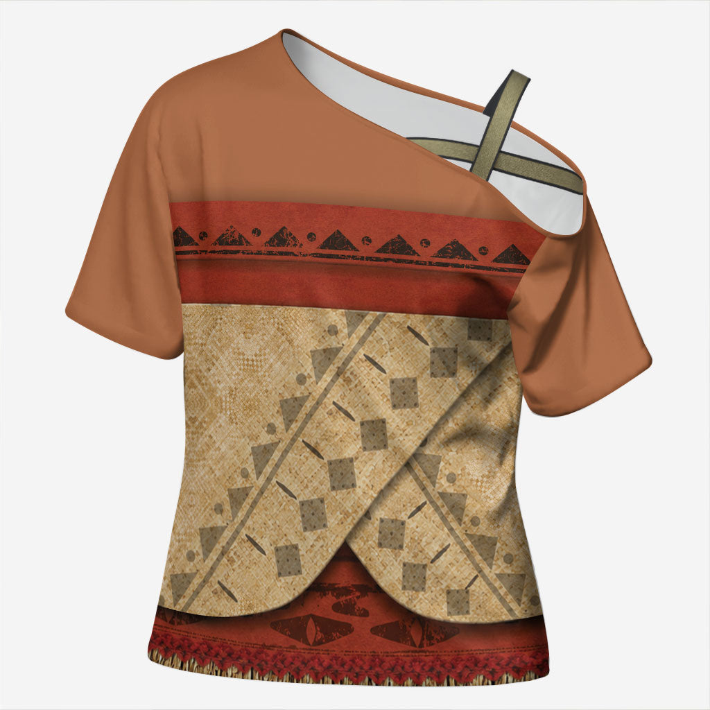 Island Elder Inspired Costume Cross Shoulder Shirt Polynesian Tribal Pattern