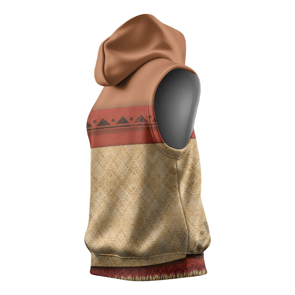 Island Elder Inspired Costume Sleeveless Hoodie Polynesian Tribal Pattern