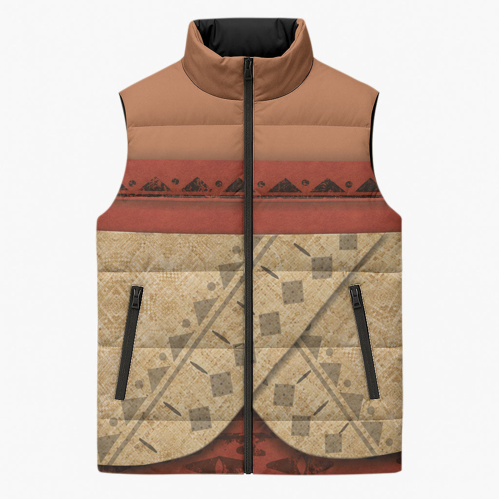 Island Elder Inspired Costume Sleeveless Puffer Jacket Polynesian Tribal Pattern
