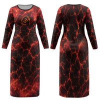 Lava Monster Costume Family Matching Long Sleeve Bodycon Dress and Hawaiian Shirt Fiery Lava Spiral