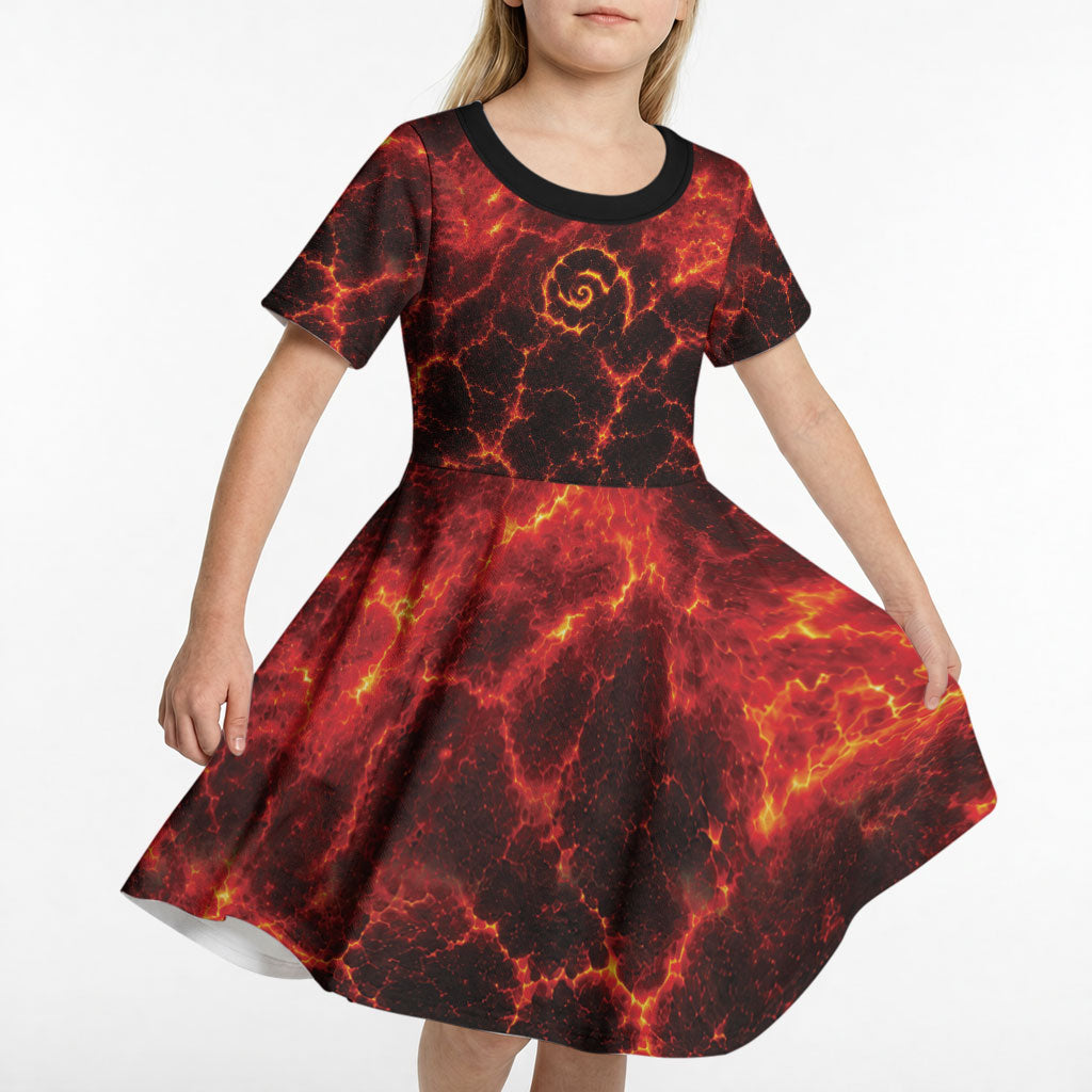 Lava Monster Costume Kid Short Sleeve Dress Fiery Lava Spiral