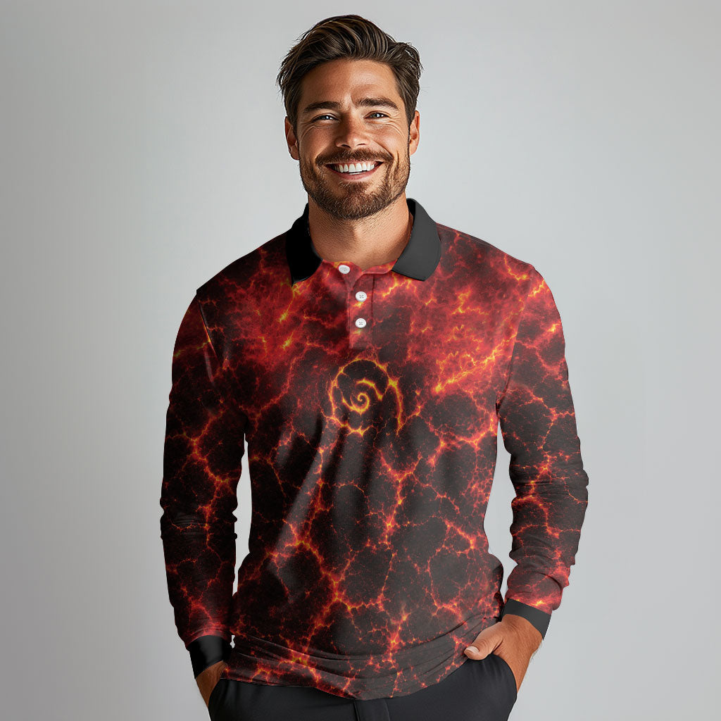 Lava Monster Costume Long Sleeve Polo Shirt Fiery Lava Spiral